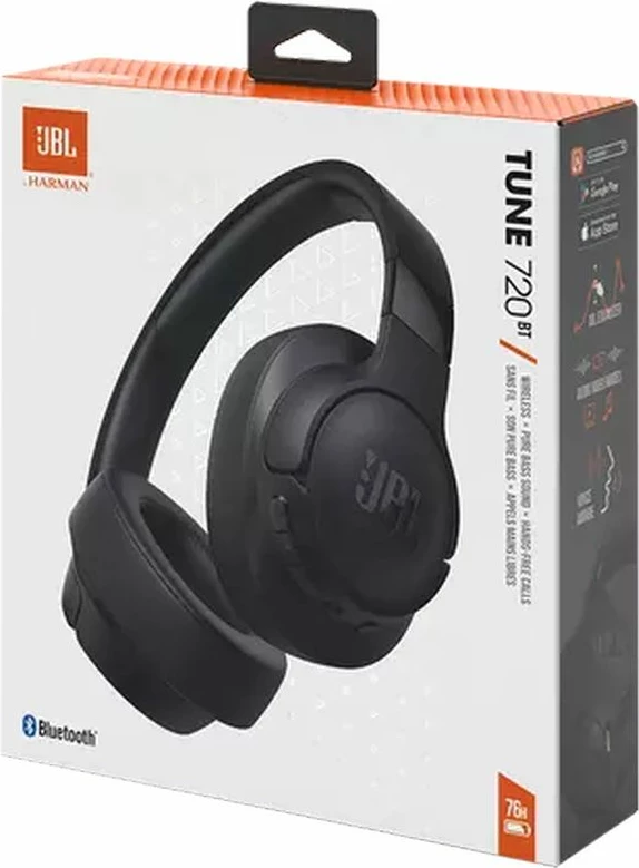 Kufje on-ear JBL Tune 720BT wireless Bluetooth 5.3 76 orë bateri me mikrofon palosshme, me kabllo USB-C dhe AUX, të zeza