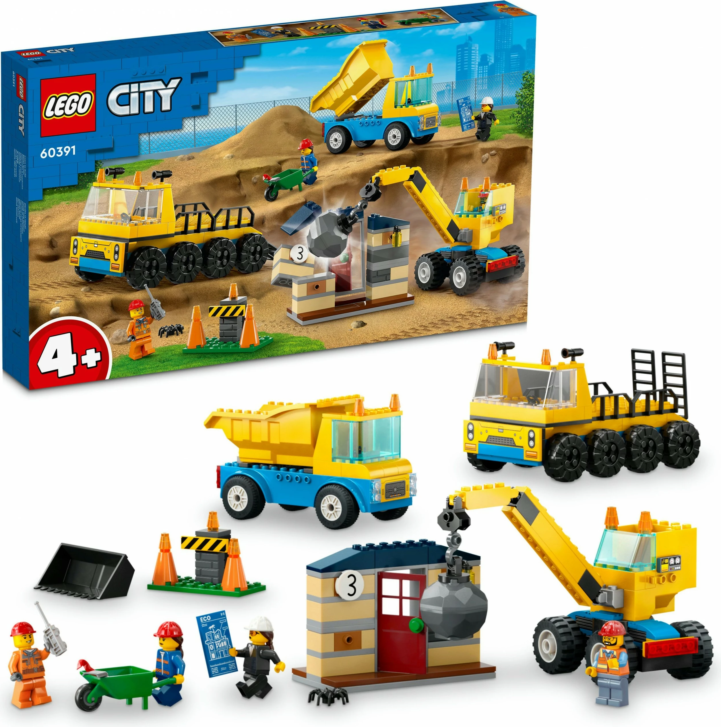 Set ndërtimi LEGO City Kamionë ndërtimi dhe Vinç me Top Demolimi, 235 copë, shumëngjyrësh