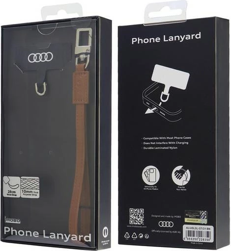 Litar për celular Audi, universal, lëkurë ekologjike, 28cm x 10mm, Kafe