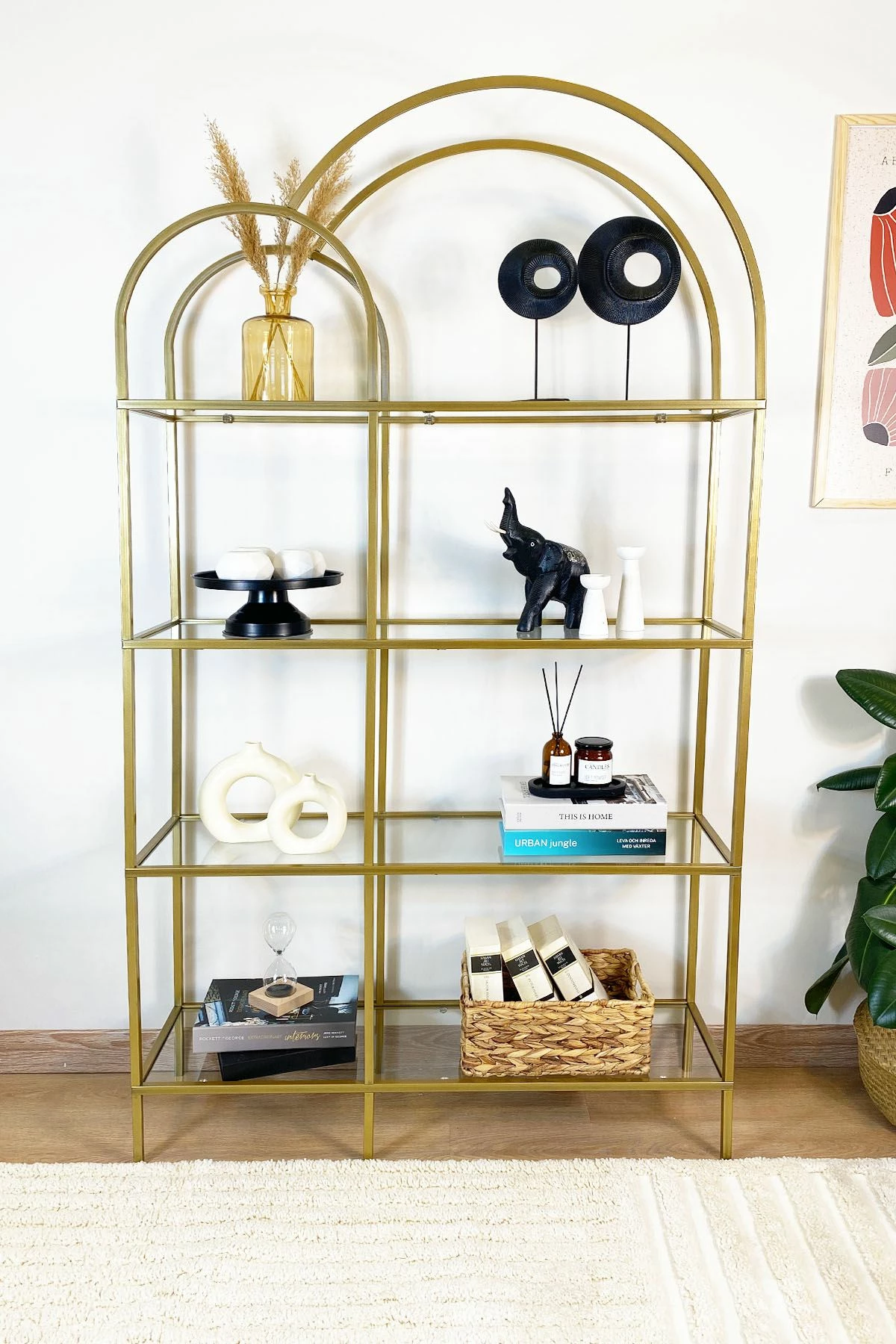 Raft librash Hanah Home, ngjyrë ari, xham transparent, Twin