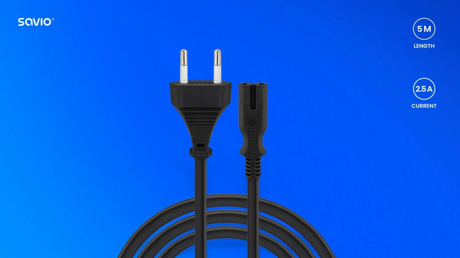 Kabllo rryme Savio CL-185, 2pin, 5m, e zezë