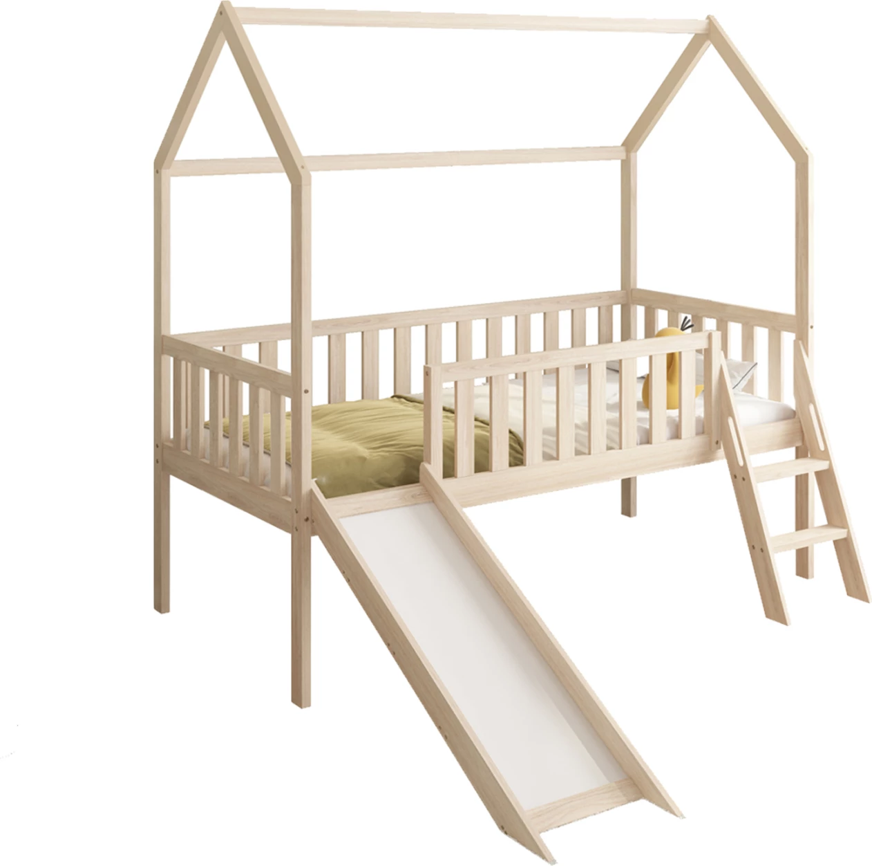Krevat për fëmijë Montessori me rrëshqitëse, PHYLLIS FH701.01, dru pishe natyral, për dyshek 190x90cm