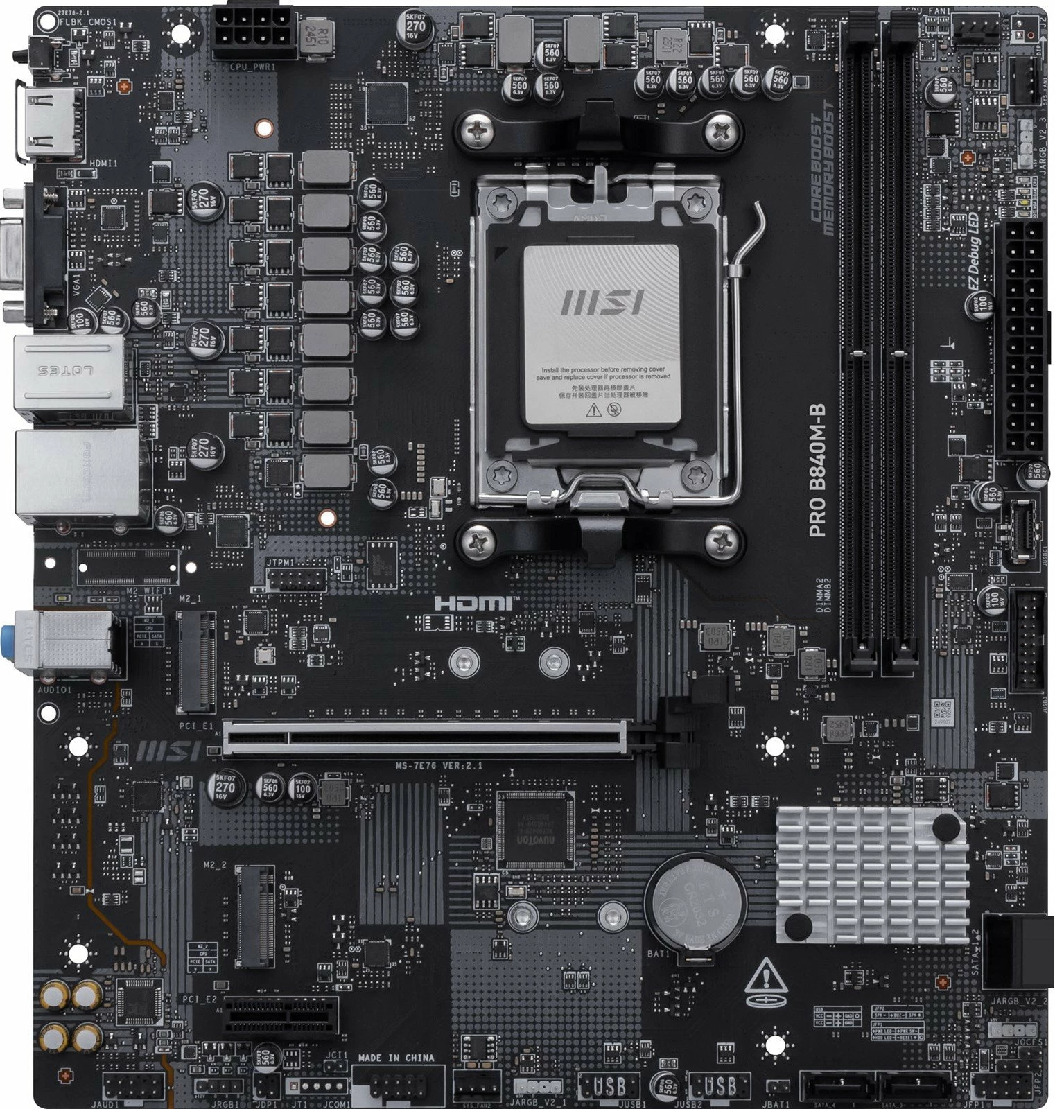 Pllakë amë MSI PRO B840M-B, AMD B840, AM5, mATX, DDR5 deri 128GB