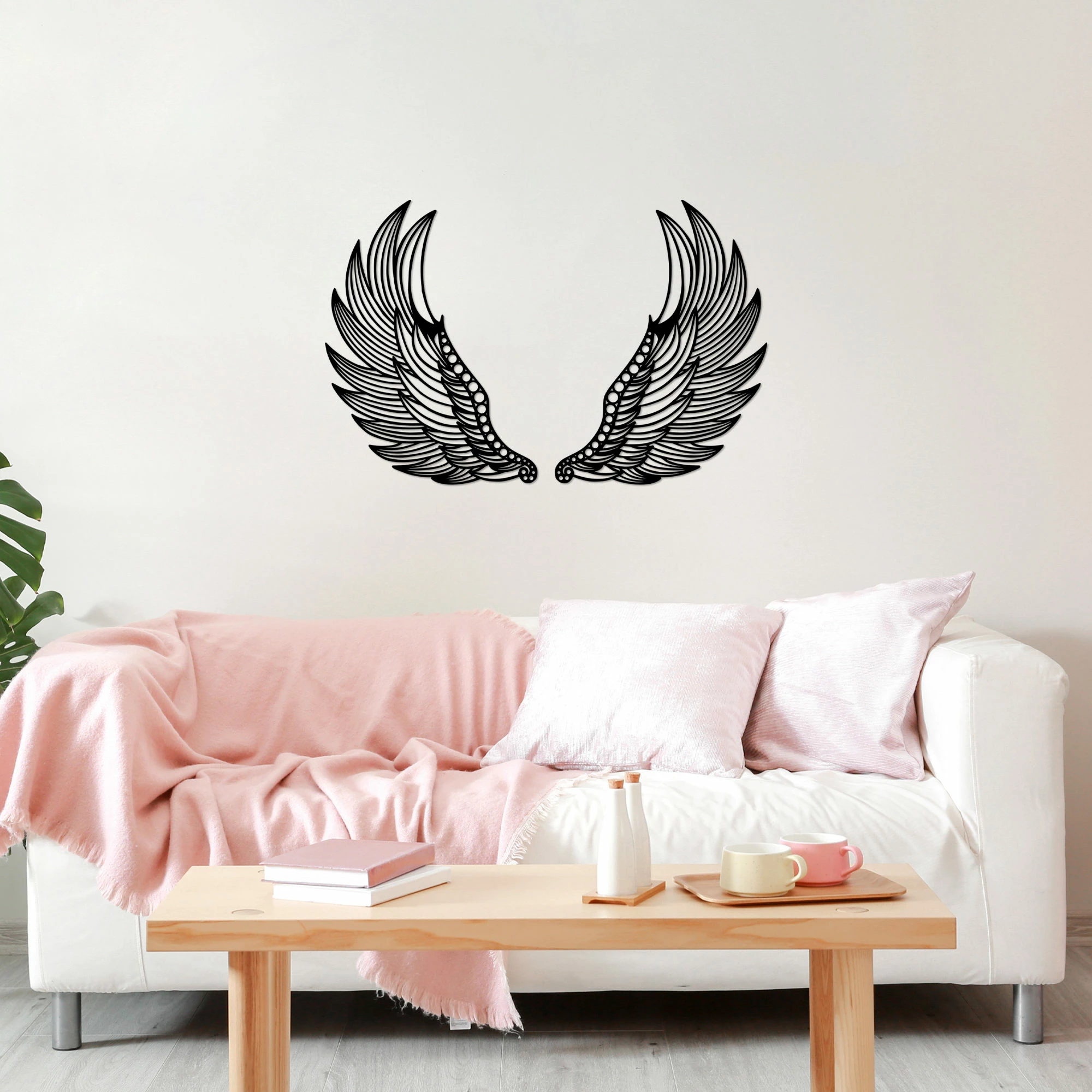 Aksesor muri dekorativ prej metali, krahë engjëlli, Wallity, 48x65cm (2 copë)