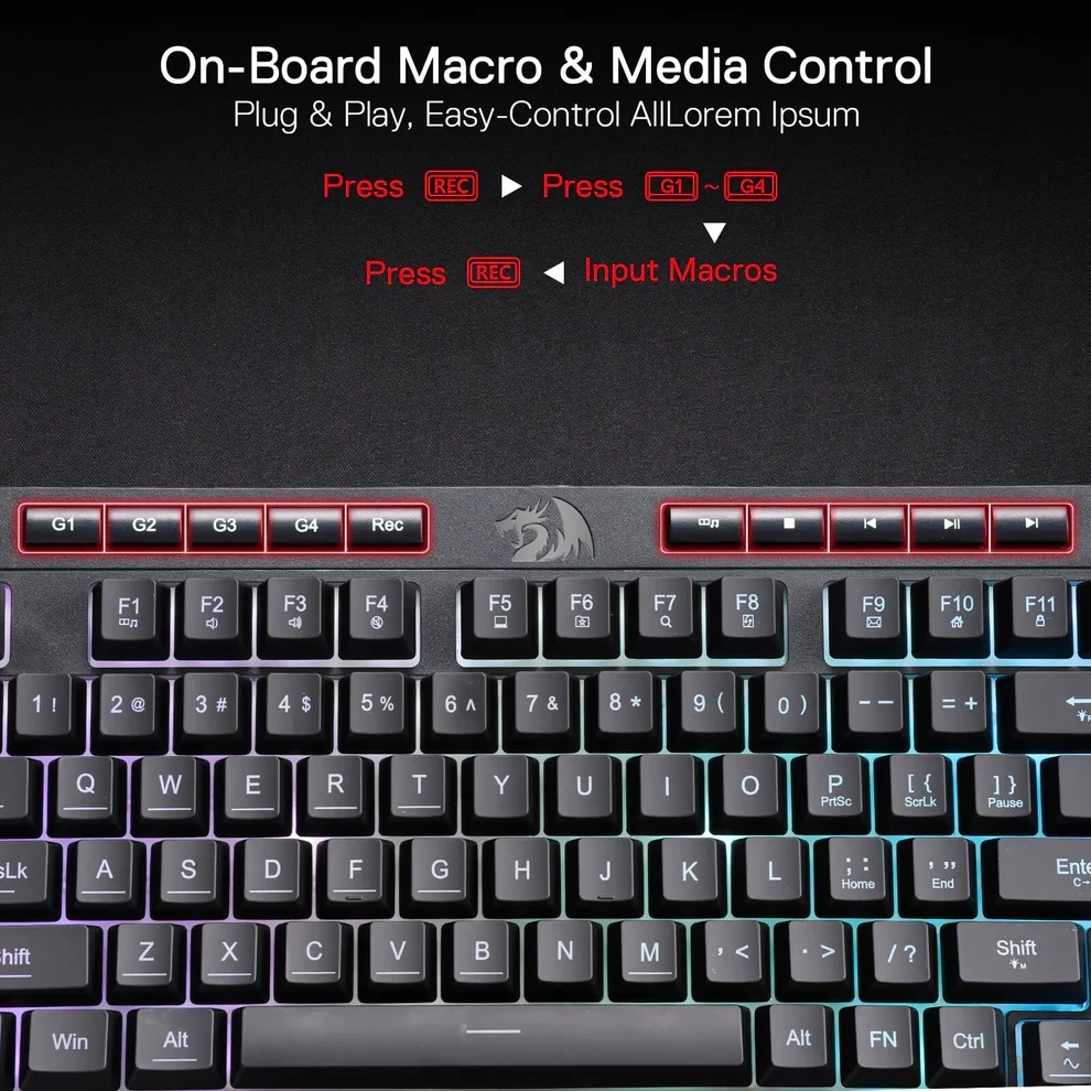 Tastierë gaming Redragon Shiva Pro K515-RGB, USB, RGB, 98 taste, membrane, me makro G1-G4