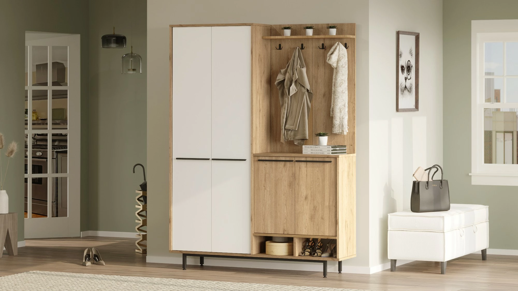 Stendë korridori Hanah Home, OS1-SW, ngjyrë lis dhe e bardhë