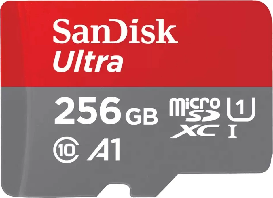Kartelë memorie SanDisk Ultra, 256 GB, MicroSDXC, Class 10, UHS-I, 150 MB/s, Gri, Kuqe