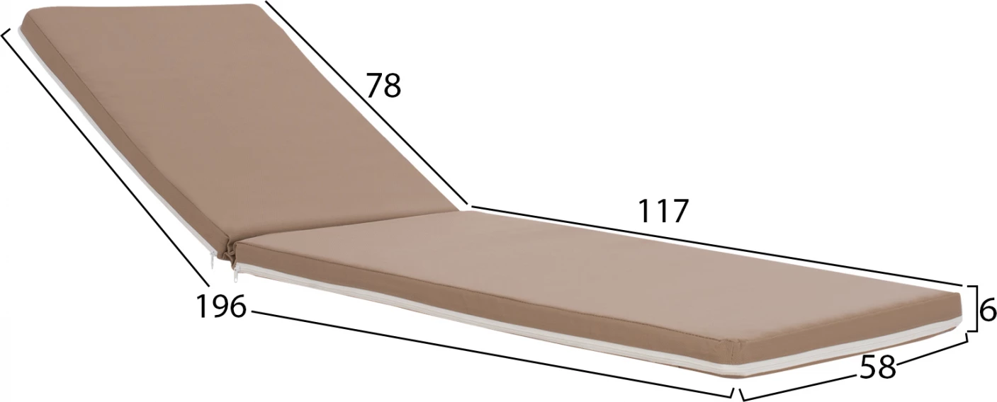 Jastëk për shezlong, tekstilene, ngjyrë moka, FH11234.04T, 196(117+1+78)x58x5 cm