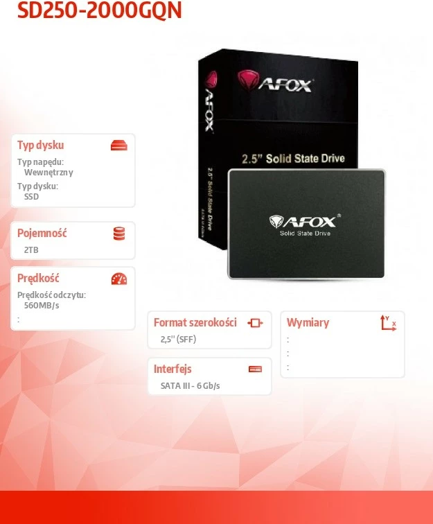 SSD AFOX SD250-2000GQN, 2TB, 2.5", SATA III, i zi