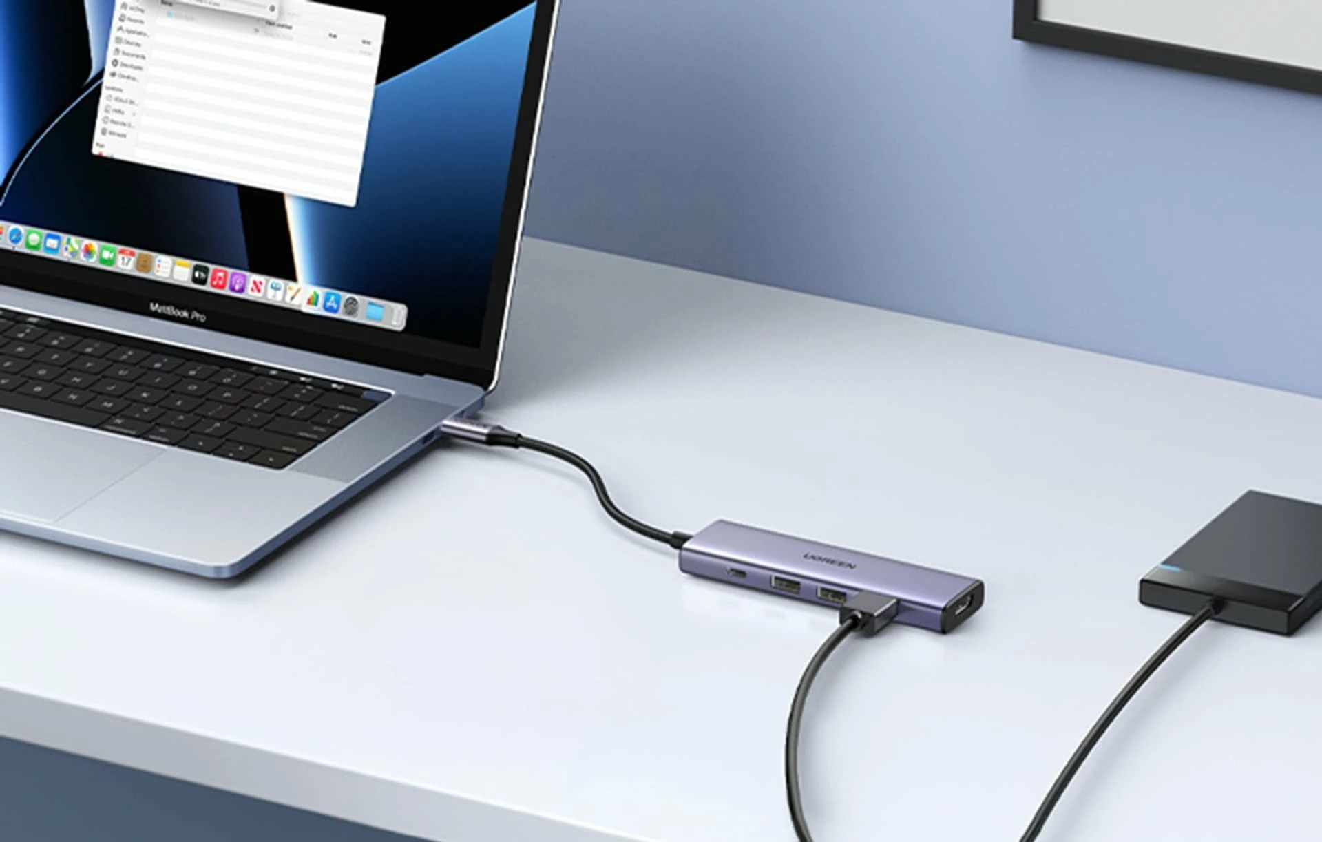 USB hub Ugreen CM511 (UGR1678) 5-në-1, USB-C në HDMI 4K@30Hz + 3x USB-A 3.2 Gen1 5Gbps + USB-C PD 100W, argjendtë