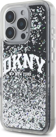 Mbështjellës DKNY Liquid Glitter Arch Logo për iPhone 16 Pro Max 6.9", i zi