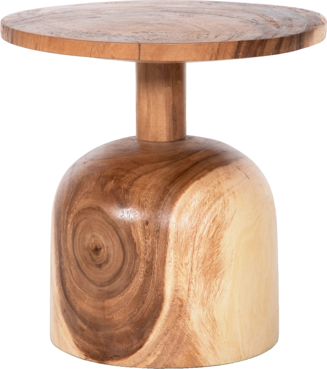 Tavolinë anësore e rrumbullakët PUMBE-s FH9892 dru suar i fortë, ngjyrë natyrale, Φ39,5x40H cm