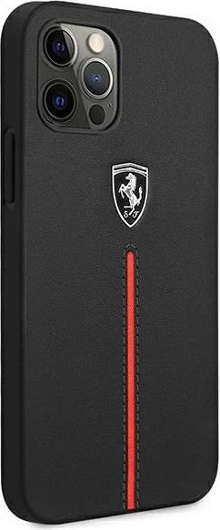 Mbështjellës Ferrari Off Track për iPhone 12 Pro Max, lëkurë natyrale, i zi