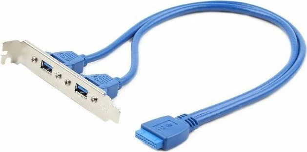 Panel I/O i pasëm USB 3.0 Gembird CC-USB3-RECEPTACLE, 2x USB-A, 20-pin header, kabllo 0.45 m, blu