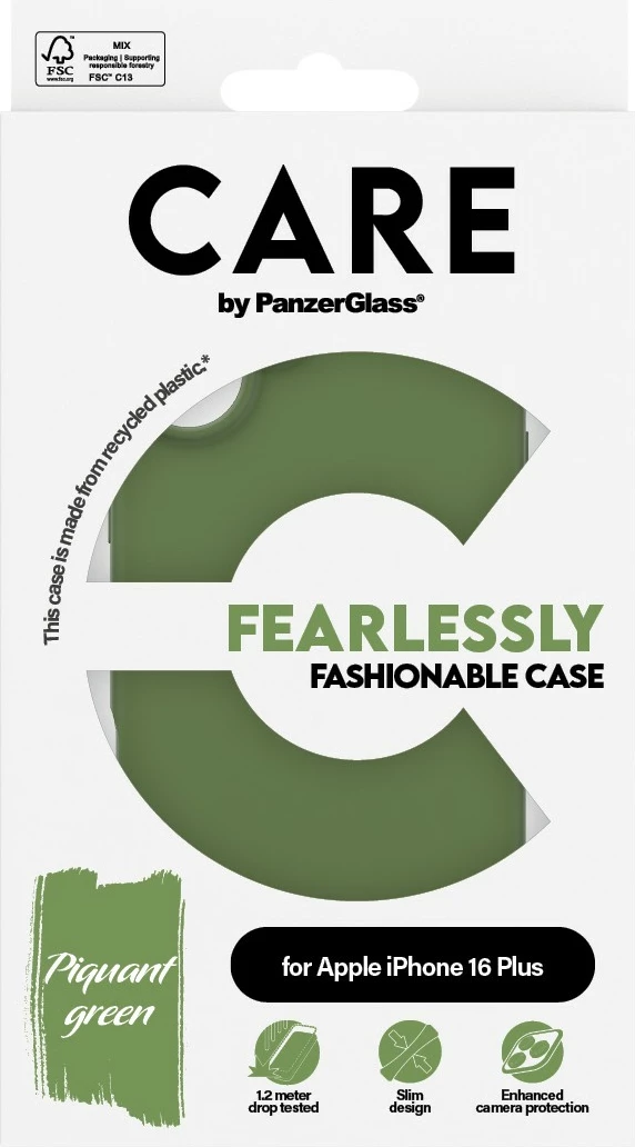 Mbështjellës PanzerGlass CARE Case për iPhone 16 Plus, silikon, green