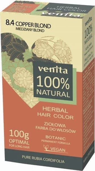 Ngjyrë për flokë për femra Venita Herbal Hair Color 8.4 Copper Blonde, 100g
