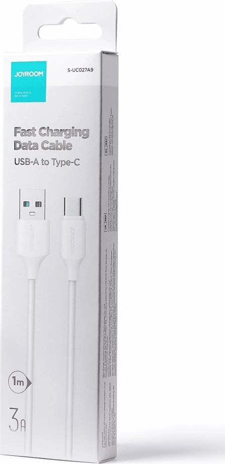 Kabllo USB Joyroom S-UC027A9 USB-A në USB-C 1 m, e bardhë