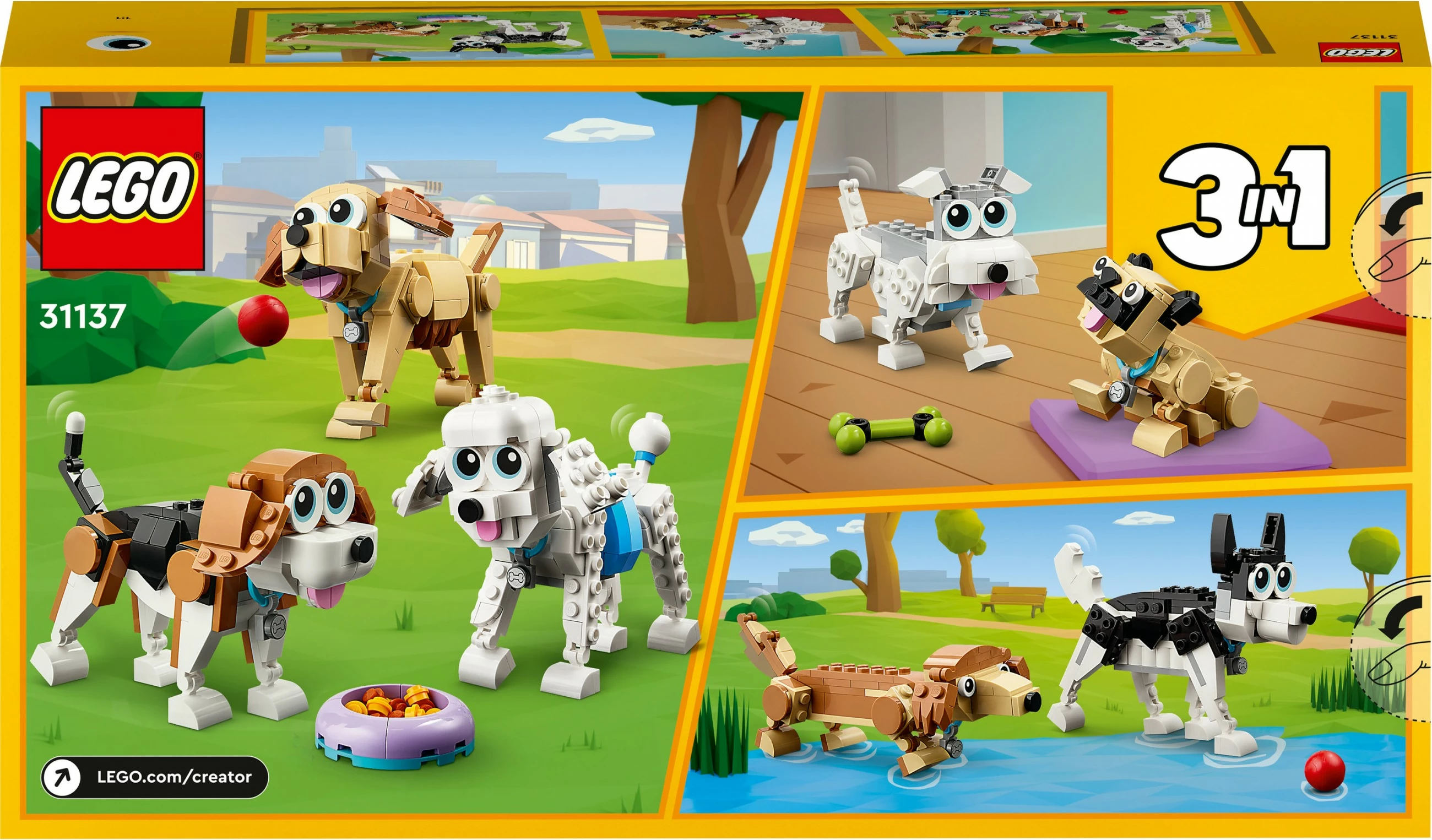 Set ndërtimi LEGO Creator 3-in-1 Adorable Dogs 475 pjesë, shumëngjyrësh
