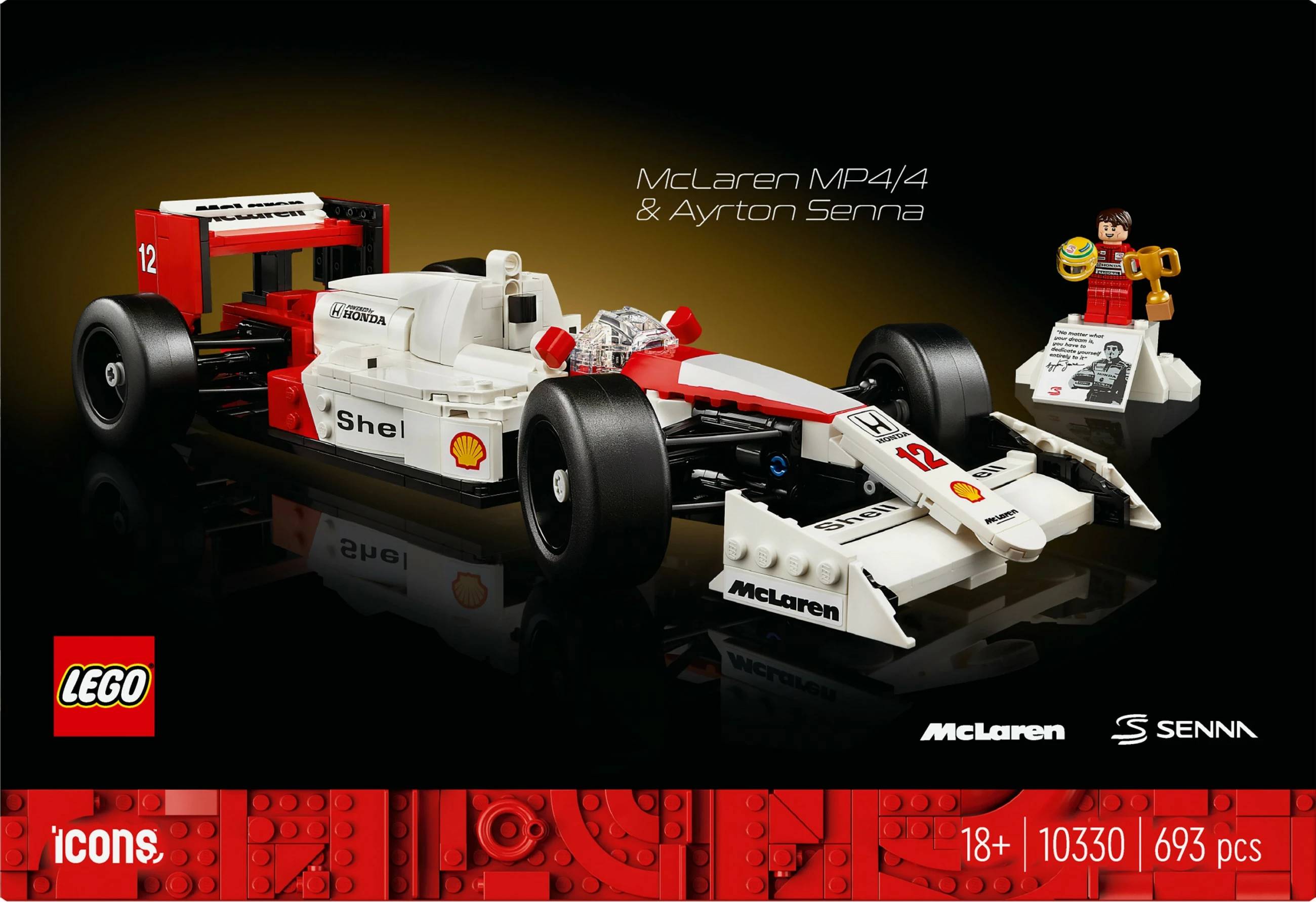 Set ndërtimi LEGO McLaren MP4/4 & Ayrton Senna, 693 pjesë, shumëngjyrësh