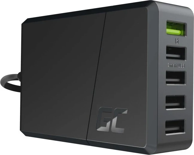 Mbështjellës për telefon Green Cell, me 5 porta USB Quick Charge 3.0, i zi