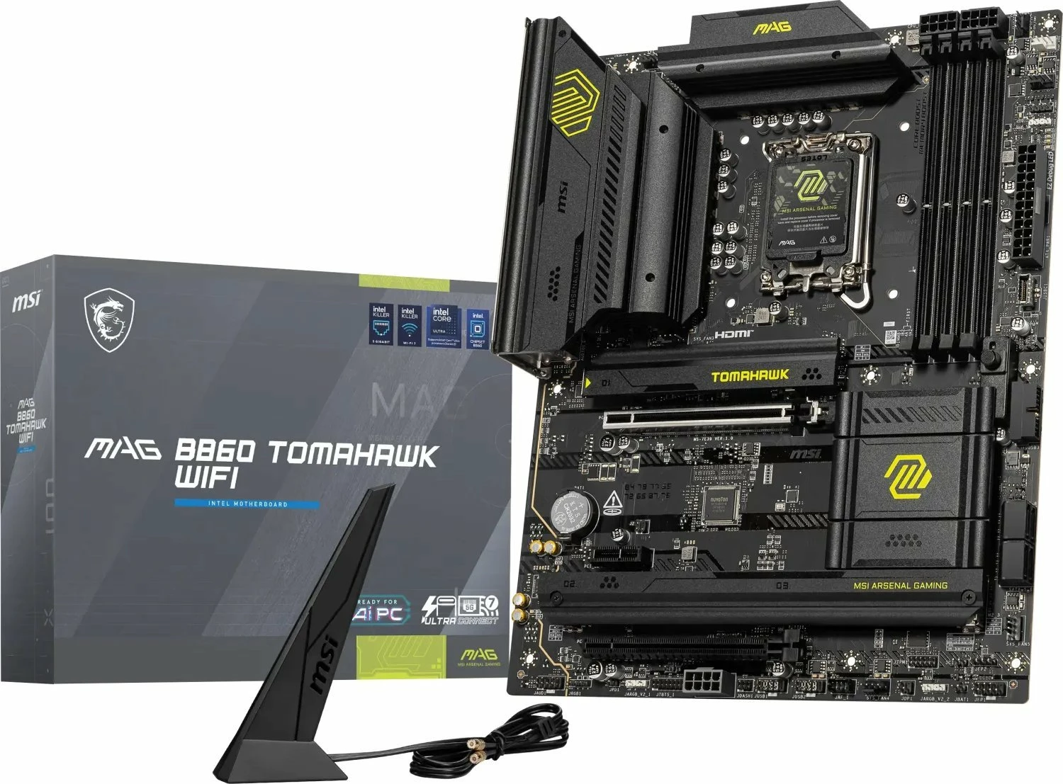 Pllakë amë MSI MAG B860 TOMAHAWK WIFI, ATX, DDR5 deri 256GB, Wi‑Fi 7 + Bluetooth, Thunderbolt 4, PCIe 5.0