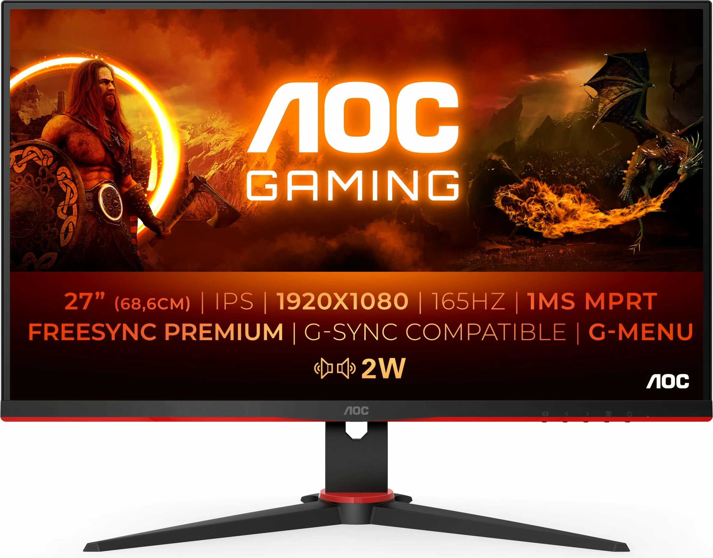 Monitor AOC G2 27G2SPAE/BK, 27", Full HD, LED, 1 ms, i zi, i kuq