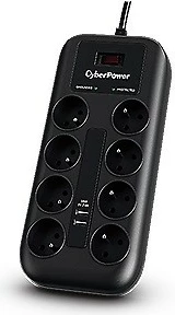 Prizë me mbrojtje nga rryma CyberPower P0820SUF0-FR, 8 dalje, 2xUSB, 1.8m, e zezë