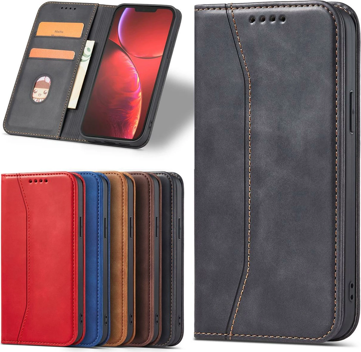 Mbështjellës Hurtel Magnet Fancy Case për iPhone 13 Pro Max, portofol, me mbajtëse, e zezë