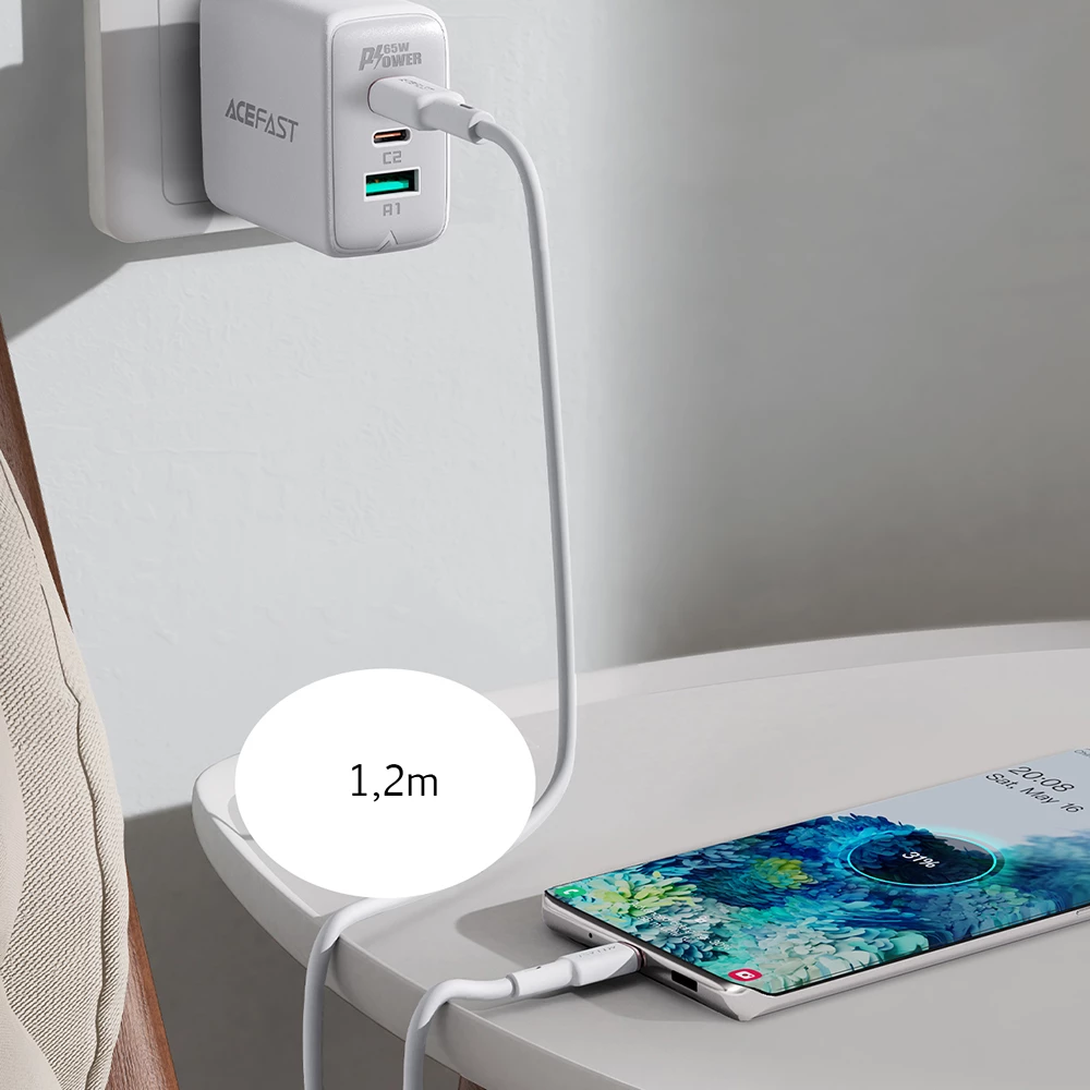 Kabllo Acefast C2-03-C-C USB-C në USB-C, 1.2m, 60W, e bardhë