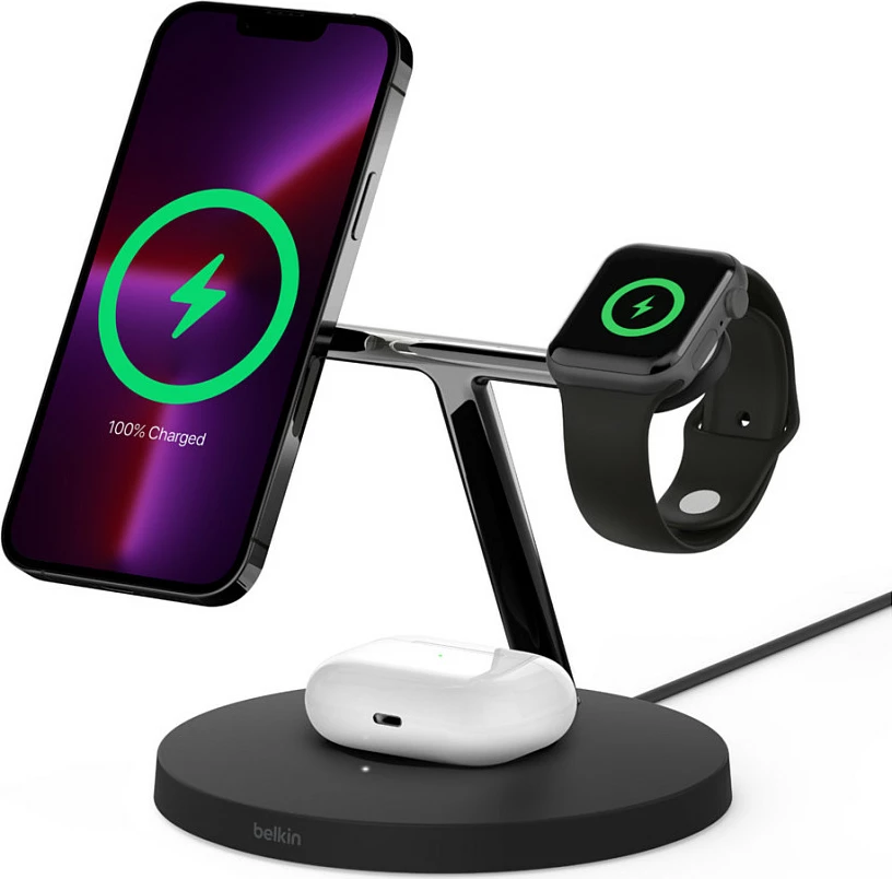 Karikues wireless Belkin WIZ017vfBK, 15W, për celular, smartwatch dhe kufje, i zi