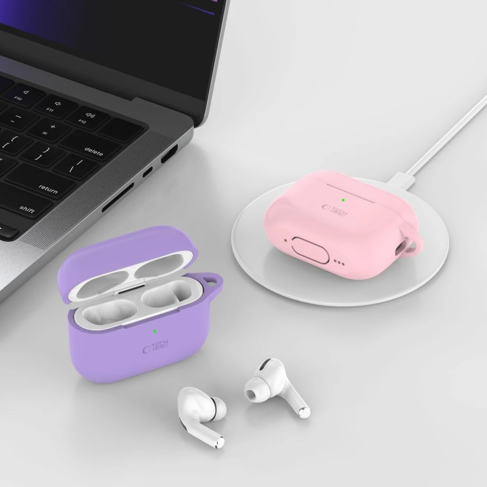 Mbështjellës Tech-Protect për AirPods Pro/Pro 2, silikon, me karabiner, rozë