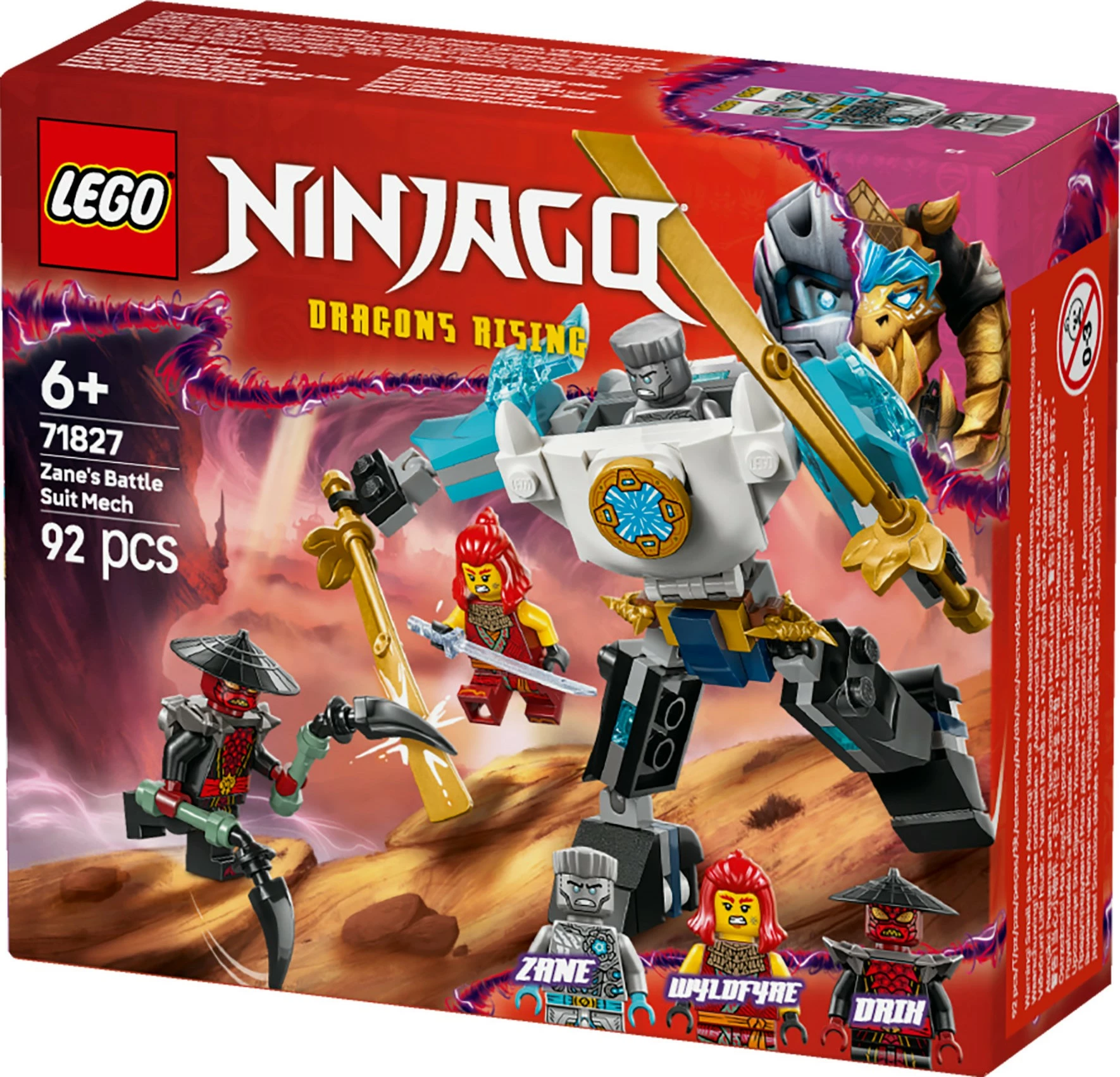Set ndërtimi LEGO Ninjago 71827, Zane’s Battle Suit Mech, 92 pjesë, multikolor