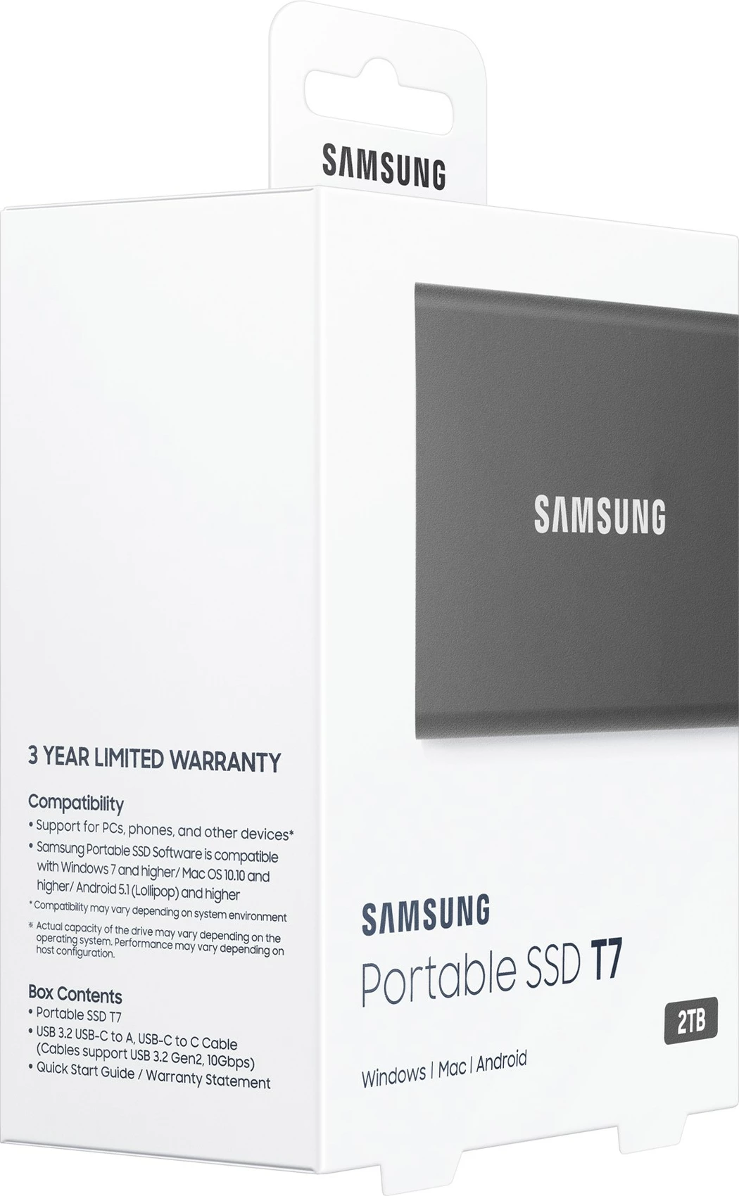 SSD portabël Samsung T7, 2 TB, USB Type-C, 3.2 Gen 2, Gri