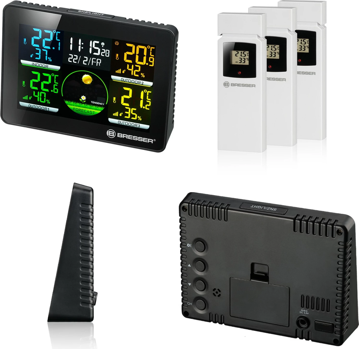 Termo-higrometër Bresser Quadro NLX me 3 sensorë wireless, ekran me ngjyra
