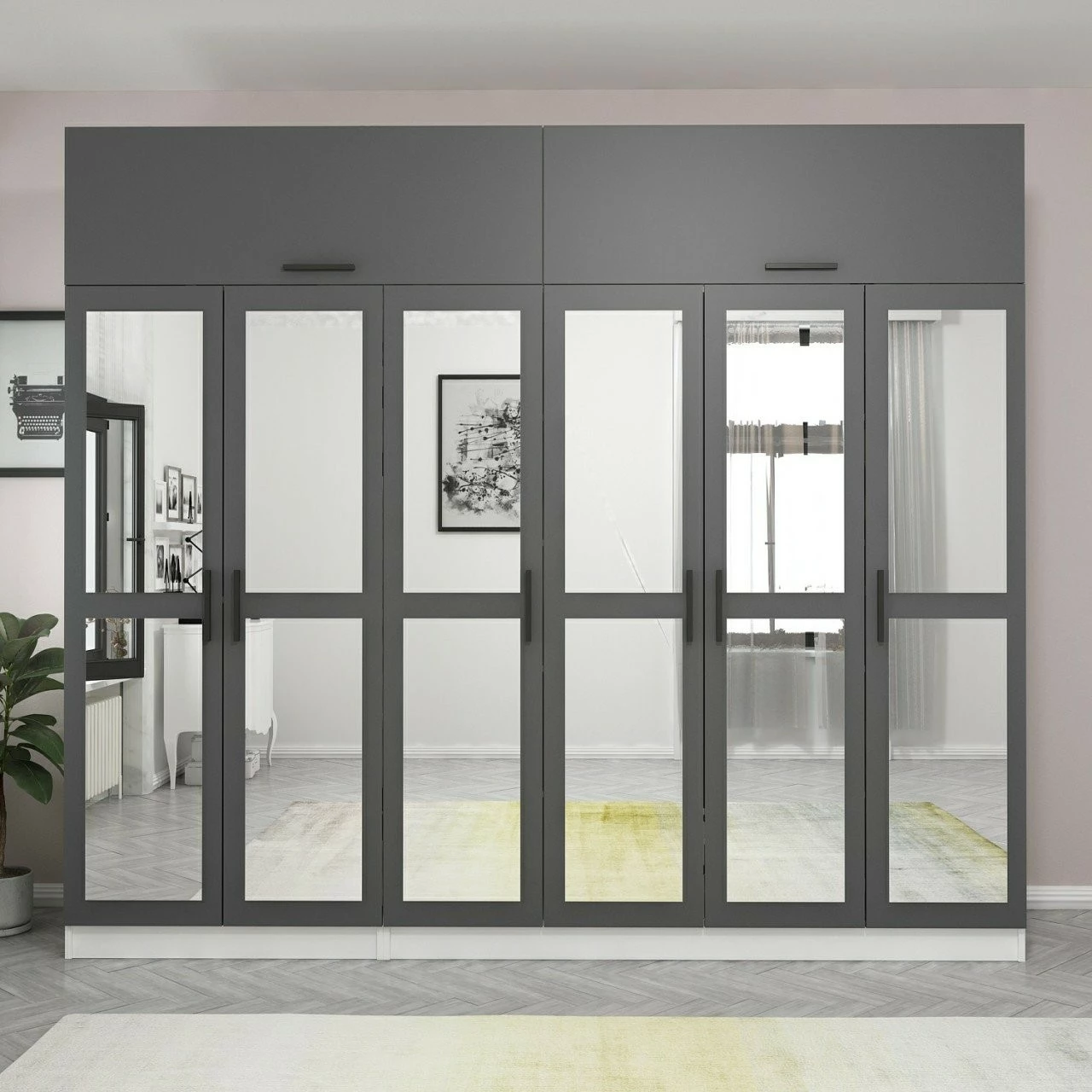 Dollap garderobe Skye Decor, antracit dhe i bardhë, 270x235x52cm, 11 pjesë