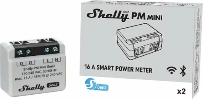 Kontroller Shelly PM Mini Gen3, WiFi, Bluetooth, plastikë, bardhë