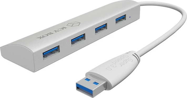 Hub USB ICY BOX IB-AC6401, USB 3.2 Gen 1, 4 porte, Argjendtë
