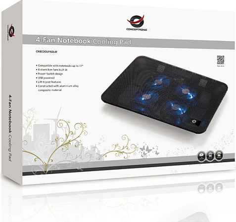 Mbajtëse ftohëse Conceptronic 4-fan, USB-A 2.0, për laptop 15.6 inç, e zezë