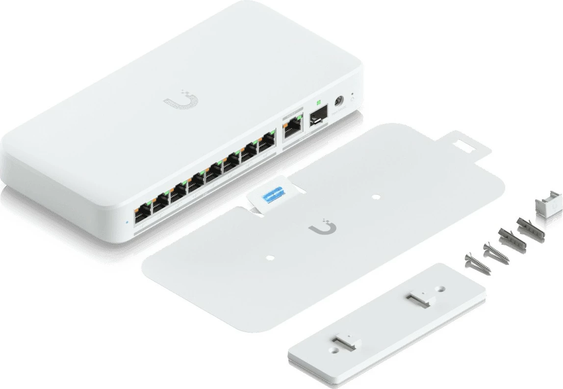 Switch Ubiquiti UniFi Flex 2.5G PoE, 8 porta 2.5G, 1 portë 10G, desktop/mur, i bardhë
