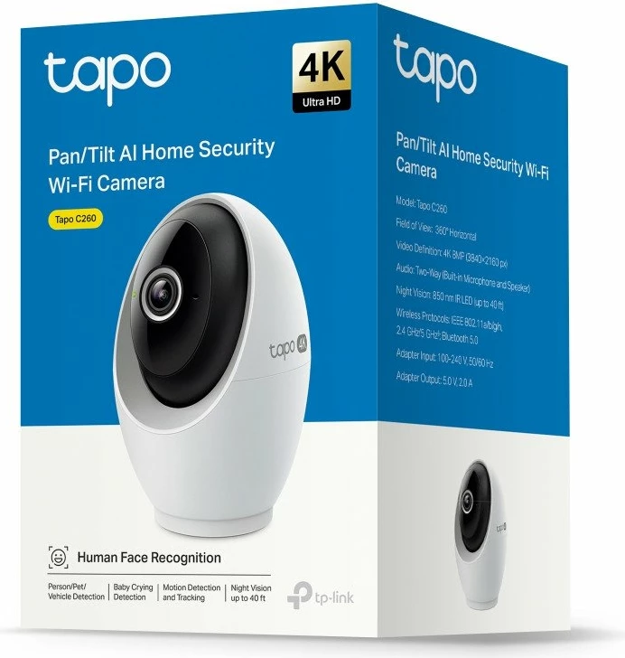 Kamerë sigurie e brendshme TP-Link Tapo C260 4K 8MP Wi‑Fi, e bardhë