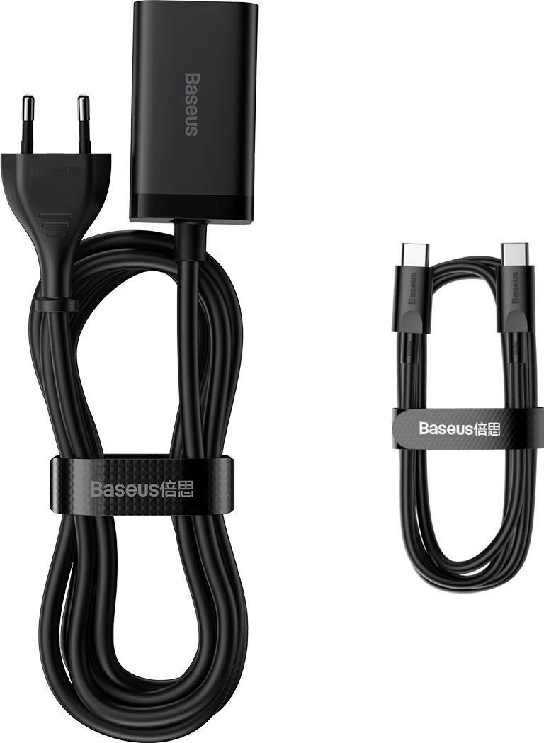 Karikues Baseus GaN3 Pro CCDK65E 65W 2x USB-C 2x USB-A me kabllo USB-C në USB-C 1m, i zi (CCGP040101)