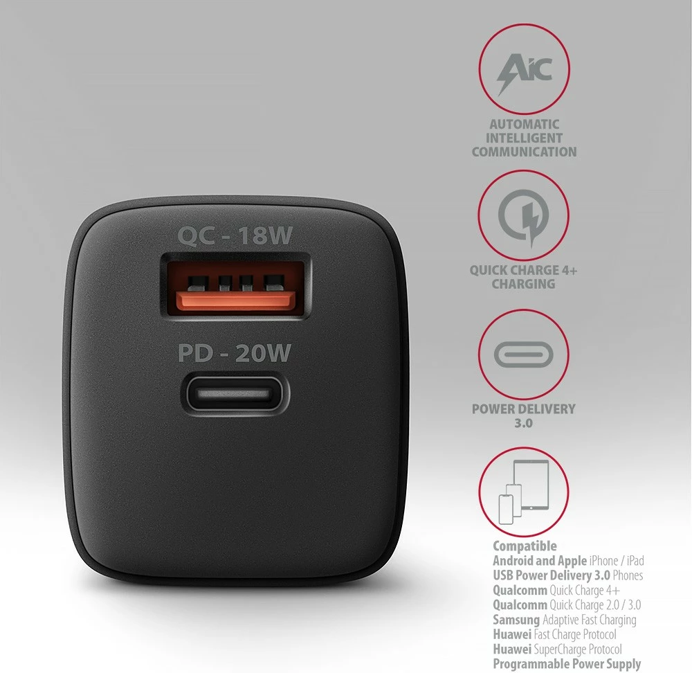 Karikues muri AXAGON ACU-PQ20, 20W, 2 porta (USB-C PD + USB-A QC), i zi