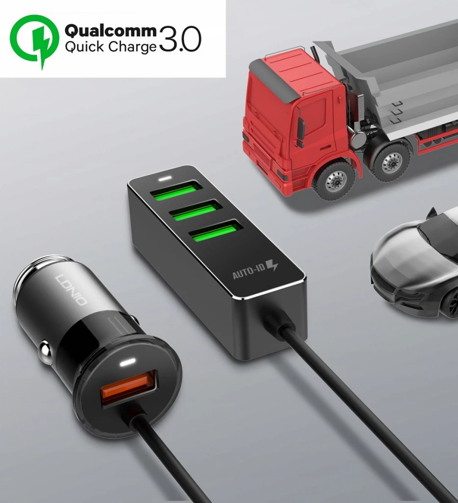 Karikues veture LDNIO C61 35W 12/24V 4x USB (1x Quick Charge + 3x USB), i zi