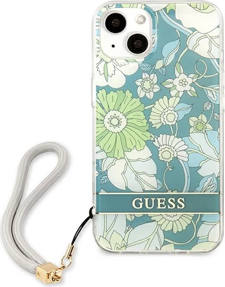 Mbështjellës Guess GUHCP13MHFLSN për iPhone 13 6.1", Flower Strap, Gjelbër