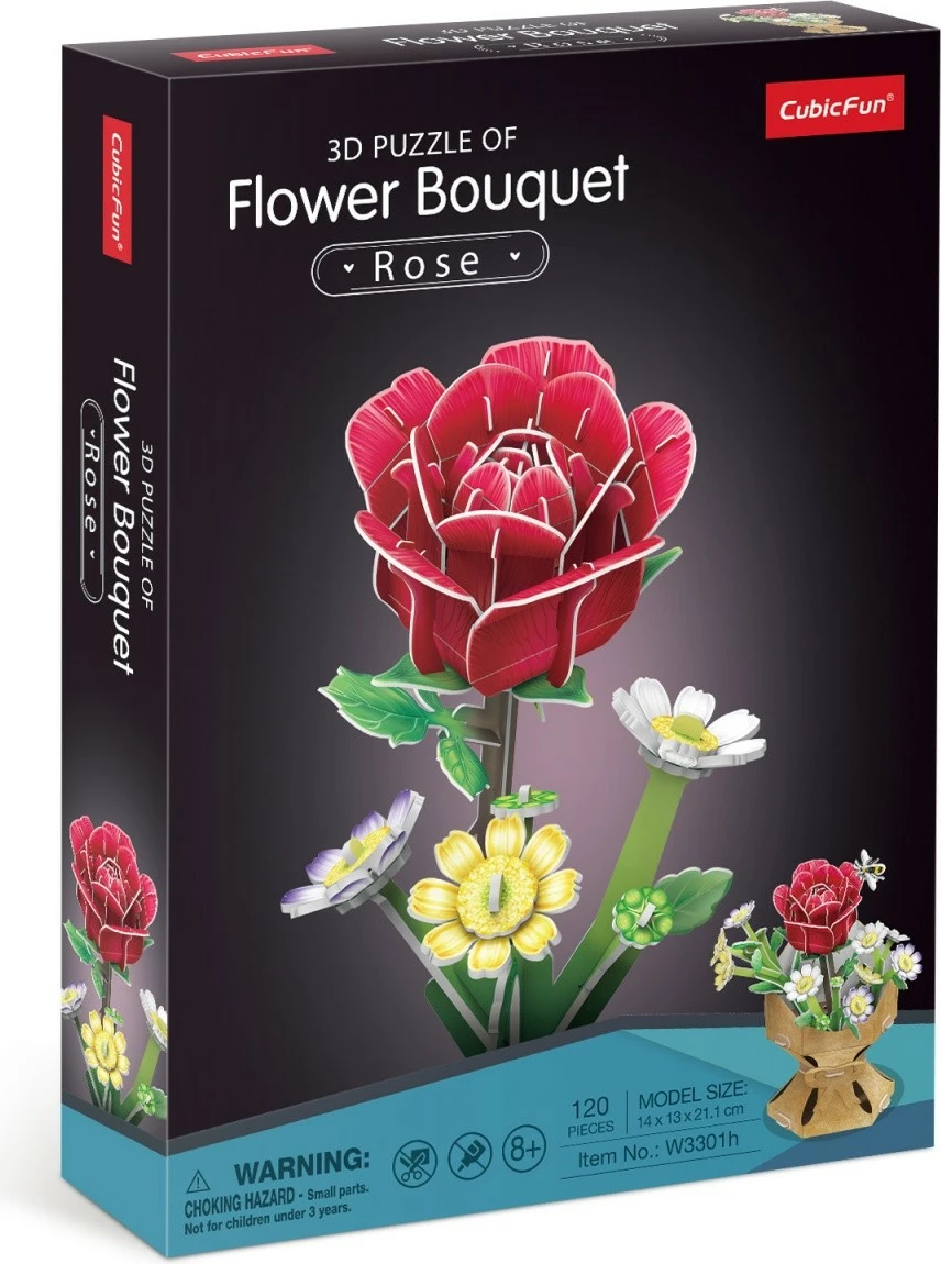 Puzzle 3D Cubic Fun Bouquet of Flowers Roses, 120 pjesë, shumëngjyrëshe