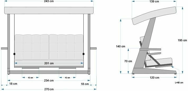 Karrige lëkundëse treshe për kopsht, ngjyrë bezhë, Luna Deluxe 2600