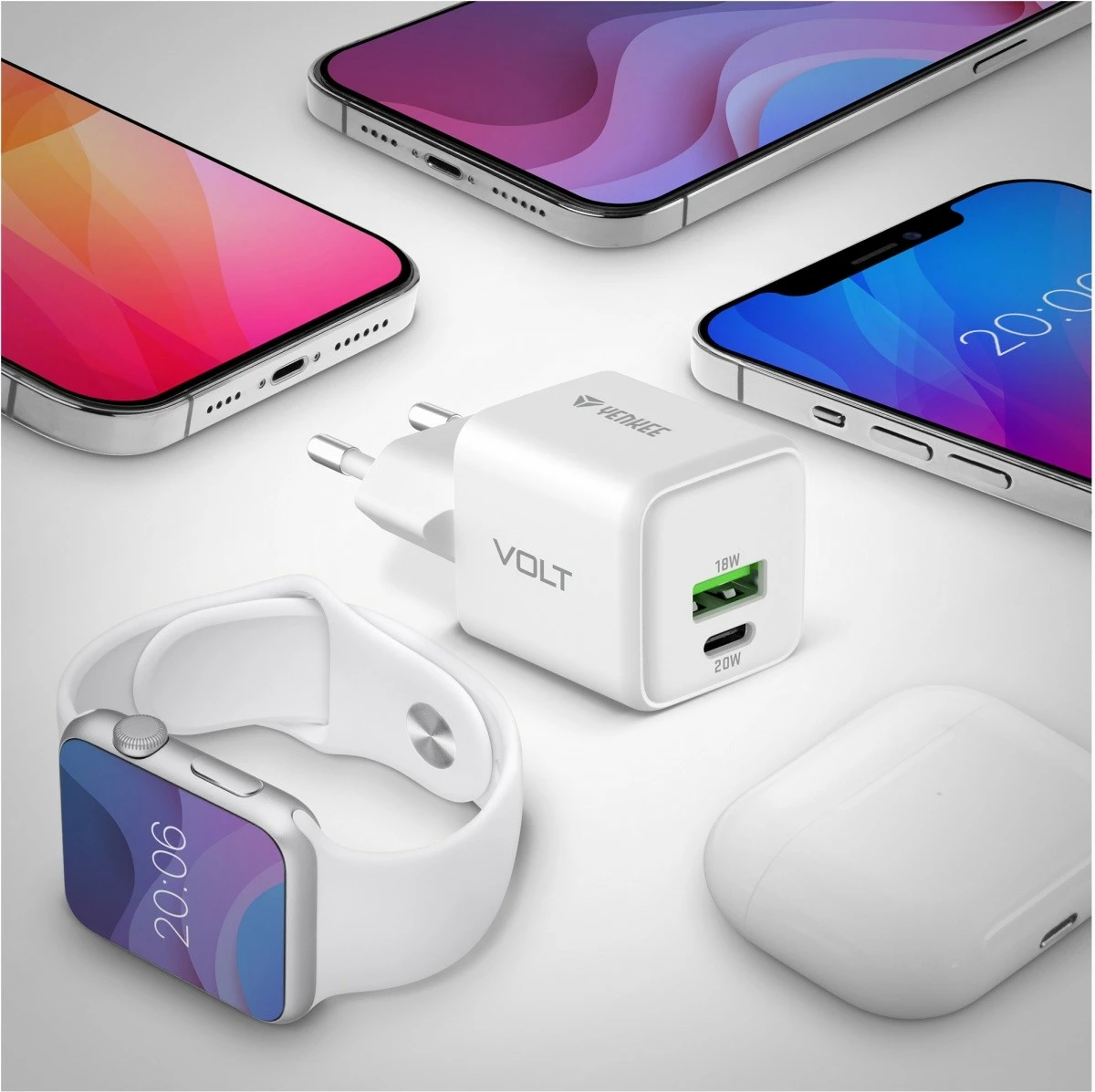 Karikues muri YENKEE YAC G38 VOLT, 20W, 2 porta USB (USB-A + USB-C), Bardhë