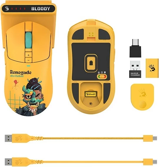 Maus A4Tech Bloody R72 ULTRA DUO Renegade Sunset, wireless, RGB, i verdhë