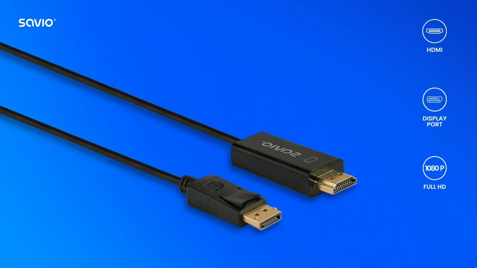 Kabllo adapter Savio CL-183 DisplayPort në HDMI, 1.5m, e zezë