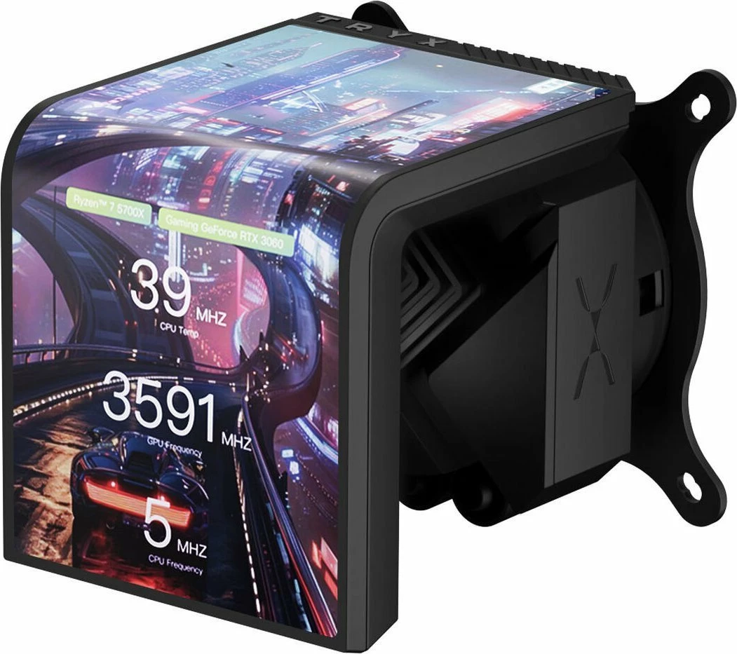 Ftohës uji AiO TRYX Panorama SE ARGB 360 (L-P360L-AM3M-G0K), radiator 360mm, 3x120mm PWM, ekran 3D AMOLED 2K, e zezë